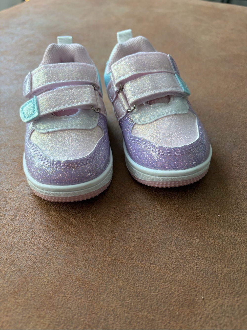 First Steps Girls Size 3 Glitter Pink Purple Aqua Hook Loop Sneakers Shoes